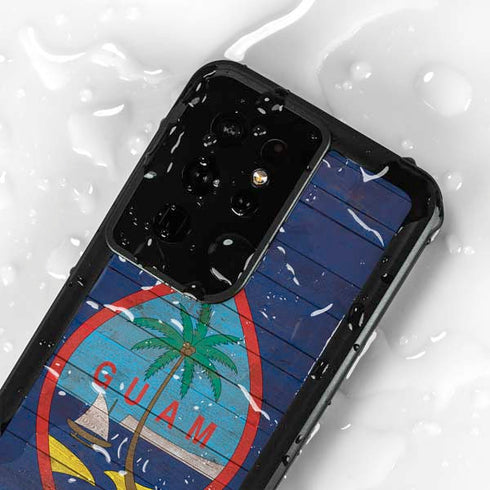 Guam Flag Dark Wood Galaxy S24 Ultra Waterproof Case